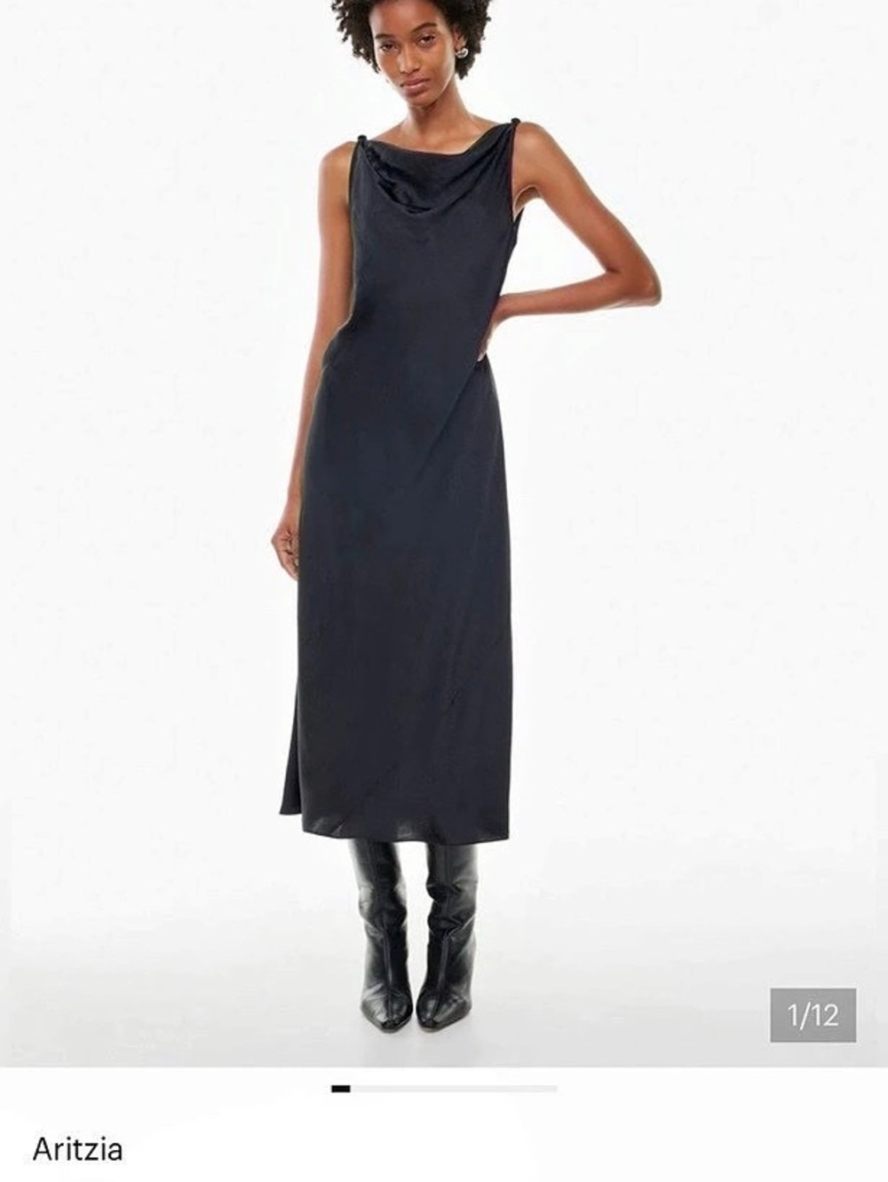 Aritzia Wilfred Goddess Satin Dress Black Midi Dress Size Small